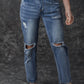 Sky Blue Open Knee Cutout Straight Leg Jeans