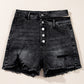 Black High Waist Multi Buttons Raw Edge Denim Shorts