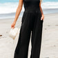 Black Cinched Waist Sleeveless Wide Leg Jumpsuit