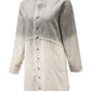 Gray Gradient Long Sleeve Button Up Raw Hem Denim Dress