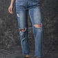 Sky Blue Open Knee Cutout Straight Leg Jeans