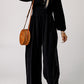 Black Smocked Square Neck Long Sleeve Wide Leg Jumpsuit