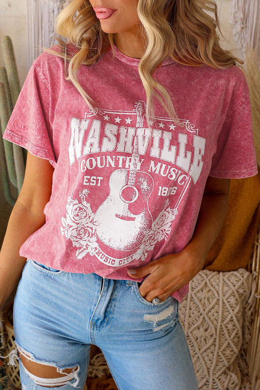 Rose Pink Nashville Music City Graphic Mineral Washed Tee