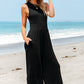 Black Cinched Waist Sleeveless Wide Leg Jumpsuit