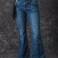 Blue High Waist Seam Stitching Pocket Flare Jeans