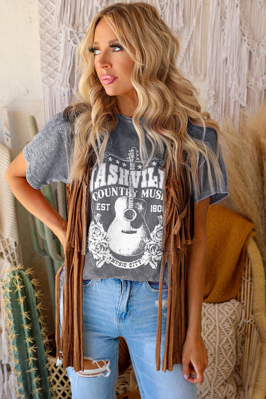 Gray Nashville Music City Graphic Mineral Washed Tee