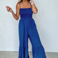 Navy Blue Spaghetti Straps Smocked Ruffled Wide Leg Jumpsuit