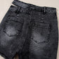 Black High Waist Multi Buttons Raw Edge Denim Shorts