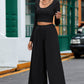 Black Solid Color Ribbed Crop Top Long Pants Set