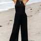 Black Cinched Waist Sleeveless Wide Leg Jumpsuit