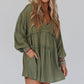 Green V Neck Puff Sleeve Frill Tiered Mini Dress