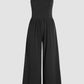 Black Cinched Waist Sleeveless Wide Leg Jumpsuit