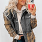 Medium Grey Plaid Patch Distressed Flap Pocket Denim Shacket