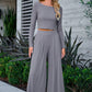 Gray Solid Color Ribbed Crop Top Long Pants Set