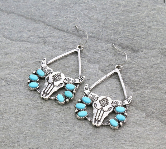 Cow Skull Turquoise Earrings