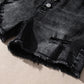 Black High Waist Multi Buttons Raw Edge Denim Shorts