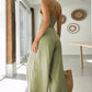 Green Asymmetric Thin Straps One-shoulder Wide Leg Jumpsuit