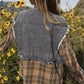 Medium Grey Plaid Patch Distressed Flap Pocket Denim Shacket