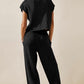 Black Knitted V Neck Sweater and Casual Pants Set