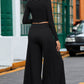 Black Solid Color Ribbed Crop Top Long Pants Set