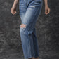 Sky Blue Open Knee Cutout Straight Leg Jeans