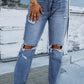 Sky Blue Open Knee Cutout Straight Leg Jeans