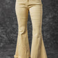 Khaki Raw Edge Mid Waist Flared Jeans