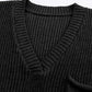 Black Knitted V Neck Sweater and Casual Pants Set