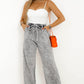 Medium Grey Drawstring Elastic Waist Wide Leg Jeans