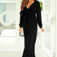 Black Cutout Back Belted V Neck Wide Leg Jumpsuit