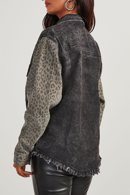 The Lola Leopard Patch Pocket Vintage Raw Hem Denim Jacket