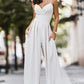 Beige Spaghetti Straps Pleated High Waist Wide Leg Jumpsuit