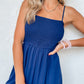 Navy Blue Spaghetti Straps Smocked Ruffled Wide Leg Jumpsuit