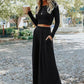 Black Solid Color Ribbed Crop Top Long Pants Set