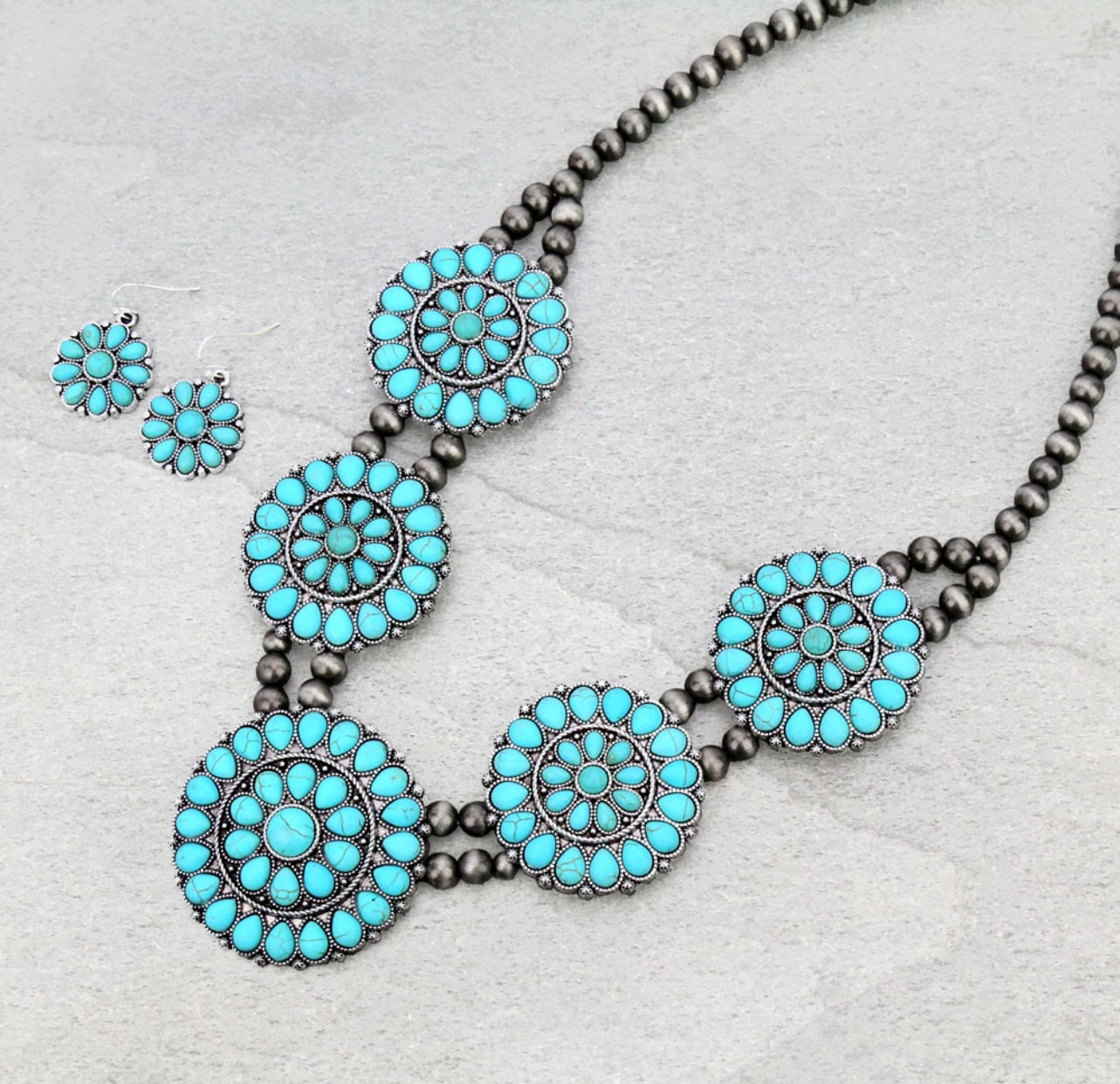 Everley Turquoise Squash Blossom Necklace