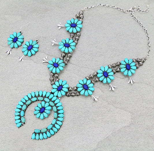 Blue Ocean Turquoise Squash Blossom Necklace