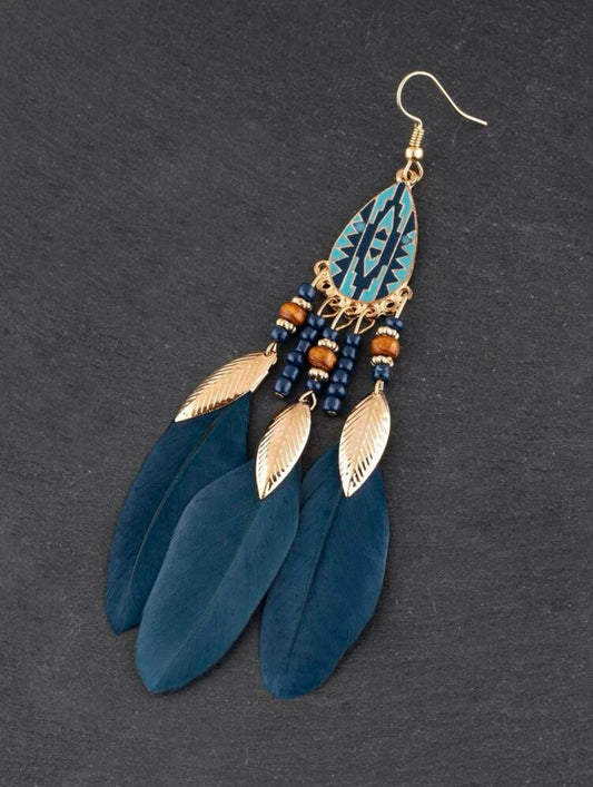 Deep Blue Feather Earrings