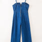 Blue Spaghetti Straps Notch V Denim Jumpsuit