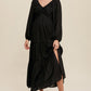 Black V Neck Bowknot Cutout Frill Tiered Maxi Dress