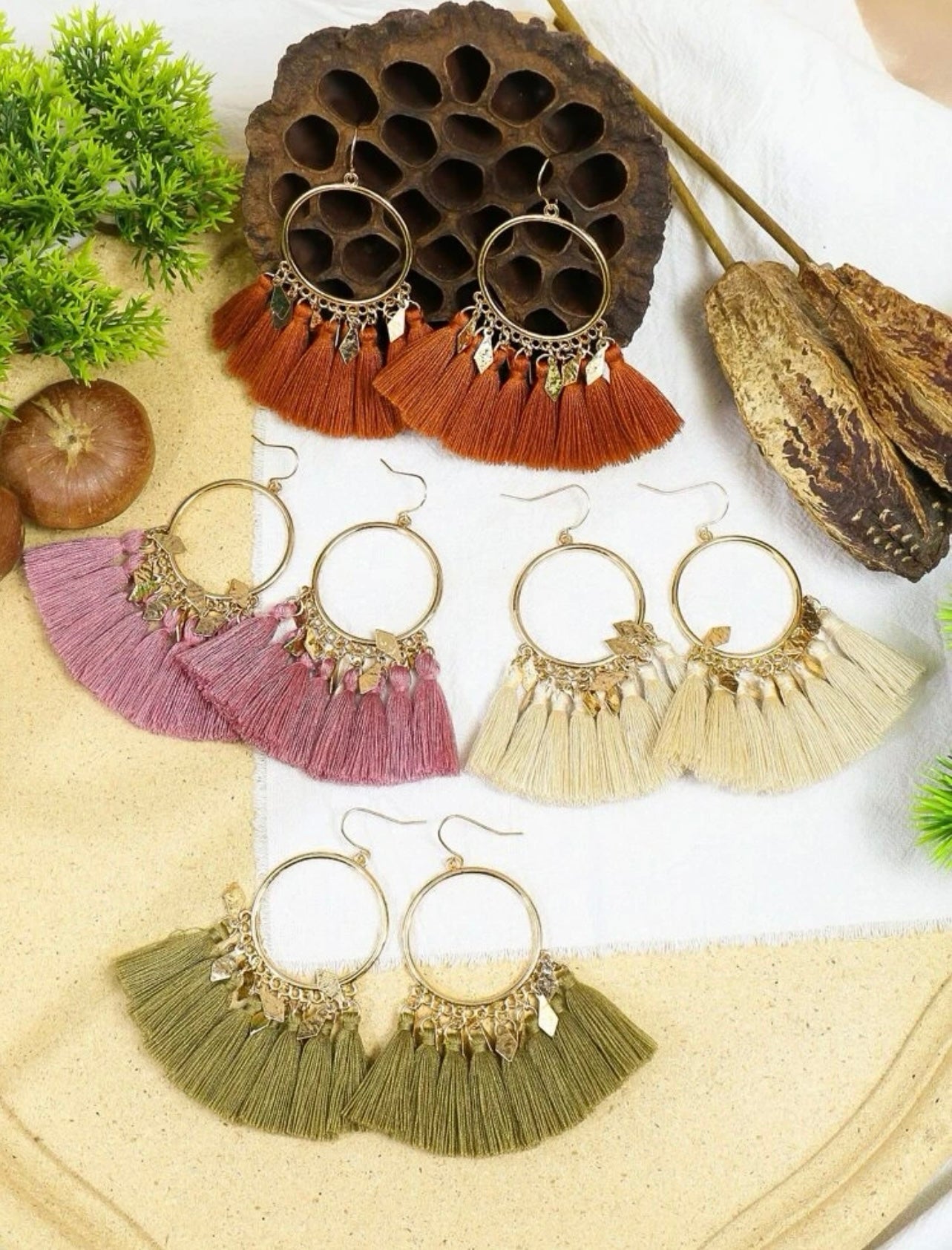 Set of 4 bright boho earrings