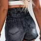 Black High Waist Multi Buttons Raw Edge Denim Shorts