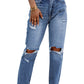 Sky Blue Open Knee Cutout Straight Leg Jeans