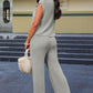 Gray Knitted V Neck Sweater and Casual Pants Set