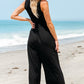 Black Cinched Waist Sleeveless Wide Leg Jumpsuit