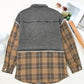 Medium Grey Plaid Patch Distressed Flap Pocket Denim Shacket