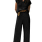 Black Knitted V Neck Sweater and Casual Pants Set