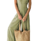 Green Asymmetric Thin Straps One-shoulder Wide Leg Jumpsuit