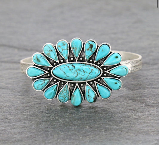 Flower Cuff Turquoise Bracelet