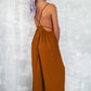 Chestnut Spaghetti Straps Waist Tie Wide Leg Jumpsuit with Pockets