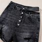 Black High Waist Multi Buttons Raw Edge Denim Shorts